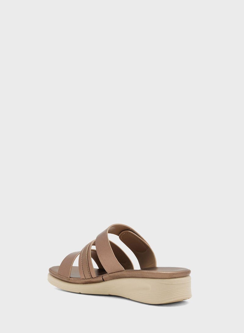 Multi Strap Mid Heel Wedge Sandals