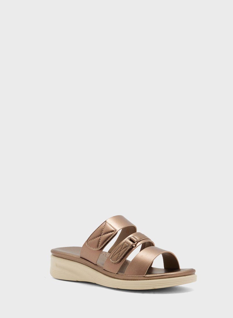 Multi Strap Mid Heel Wedge Sandals