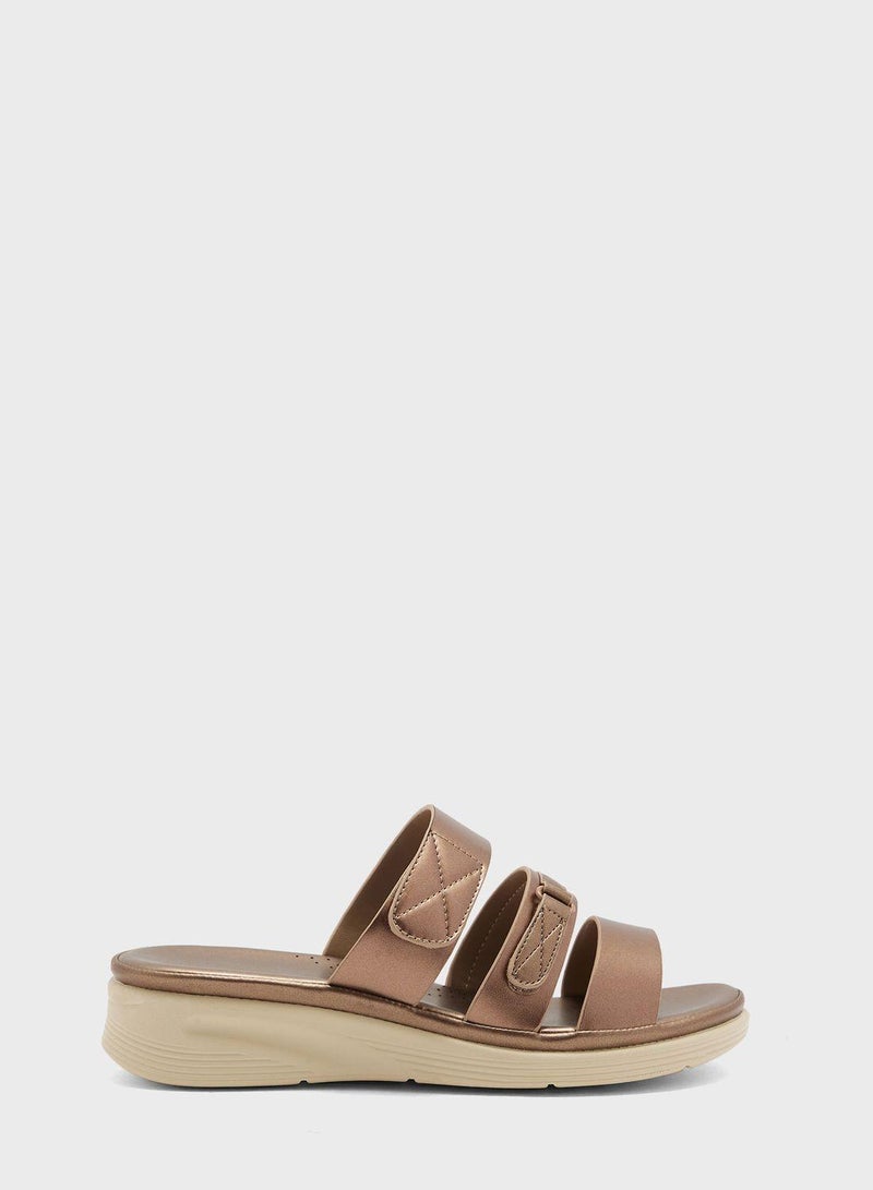 Multi Strap Mid Heel Wedge Sandals