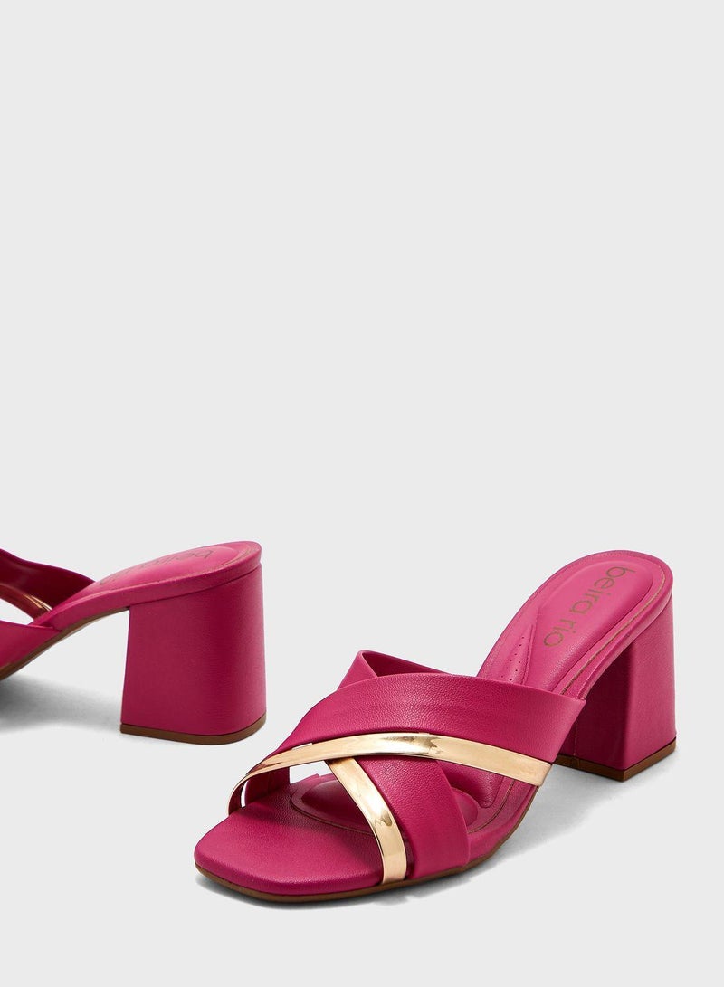 Cross Strap Mid Heel Sandals