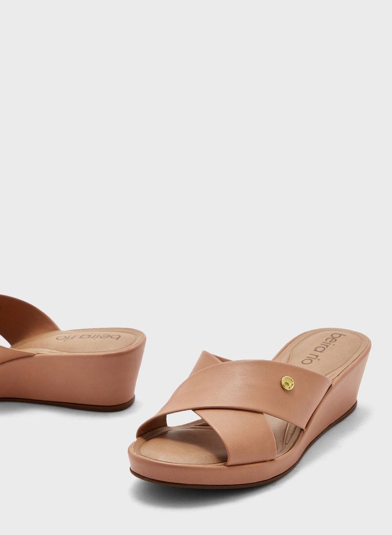 Cross Strap Low Heel Wedge Sandals