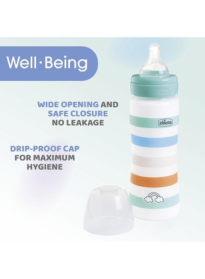 Well-Being Plastic Silicone Feeding Bottle, 330Ml, Fast Flow, 4M+, Yellow