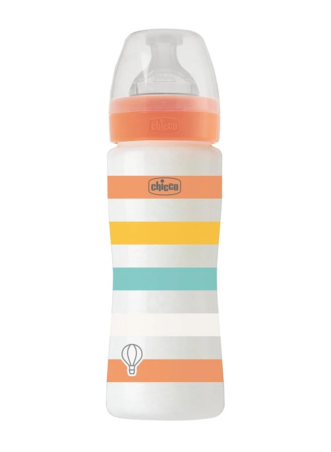 Well-Being Plastic Silicone Feeding Bottle 330Ml, Fast Flow, 4M+, Orange