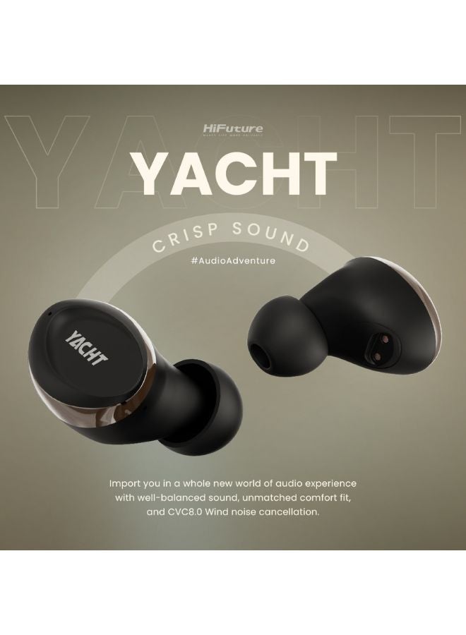 Yacht Wireless Earbuds with Wind Noise Cancellation, Black Color