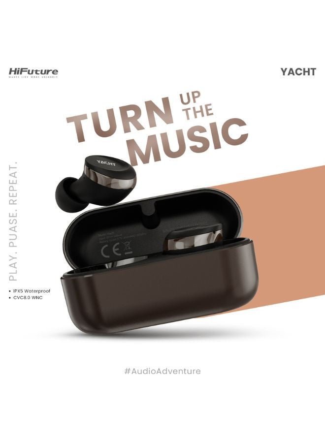 Yacht Wireless Earbuds with Wind Noise Cancellation, Black Color