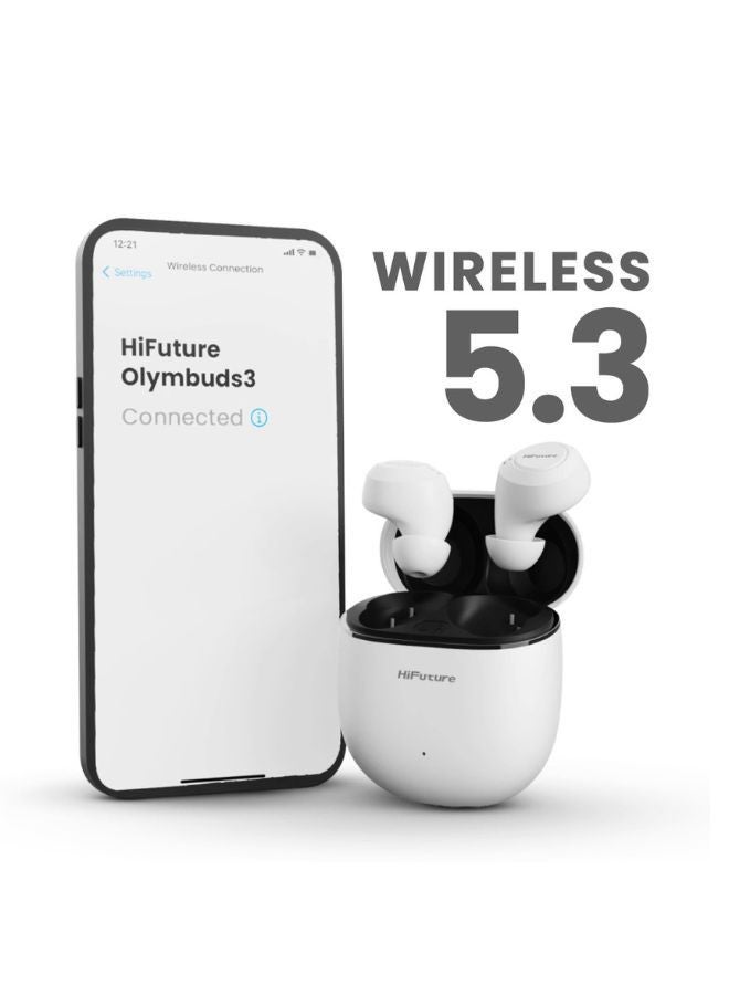 OlymBuds3 25Hrs Comfort Fit Wireless Earbuds, White Color, HEO3