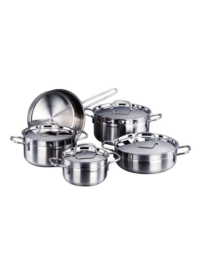 9-Piece Alfa Stainless Steel Cookware Set Silver Casserole 1x2, Casserole 1x3.7, Casserole 1x6.3, Casserole 1x3.8, Frying Pan 1x2.7