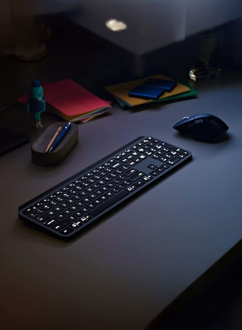 MX Keys Combo for Business | Gen 2, Full Size Wireless Keyboard and Wireless Mouse, with Keyboard Palm Rest, Bluetooth, Logi Bolt, Quiet Clicks, Windows/Mac/Chrome/Linux - (English Arabic layout) Graphite
