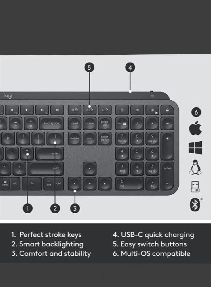 MX Keys Combo for Business | Gen 2, Full Size Wireless Keyboard and Wireless Mouse, with Keyboard Palm Rest, Bluetooth, Logi Bolt, Quiet Clicks, Windows/Mac/Chrome/Linux - (English Arabic layout) Graphite