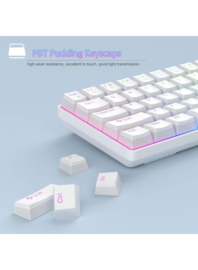 Mechanical Gaming Keyboard 60%,LED Backlit Keyboard, 68 Keys Mini Wired |Red Switch | White