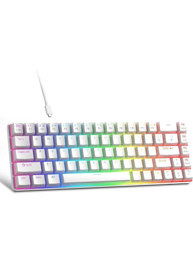 Mechanical Gaming Keyboard 60%,LED Backlit Keyboard, 68 Keys Mini Wired |Red Switch | White