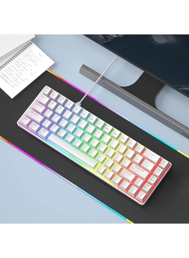 Mechanical Gaming Keyboard 60%,LED Backlit Keyboard, 68 Keys Mini Wired |Red Switch | White