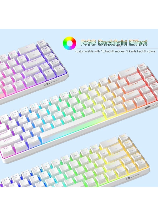Mechanical Gaming Keyboard 60%,LED Backlit Keyboard, 68 Keys Mini Wired |Red Switch | White