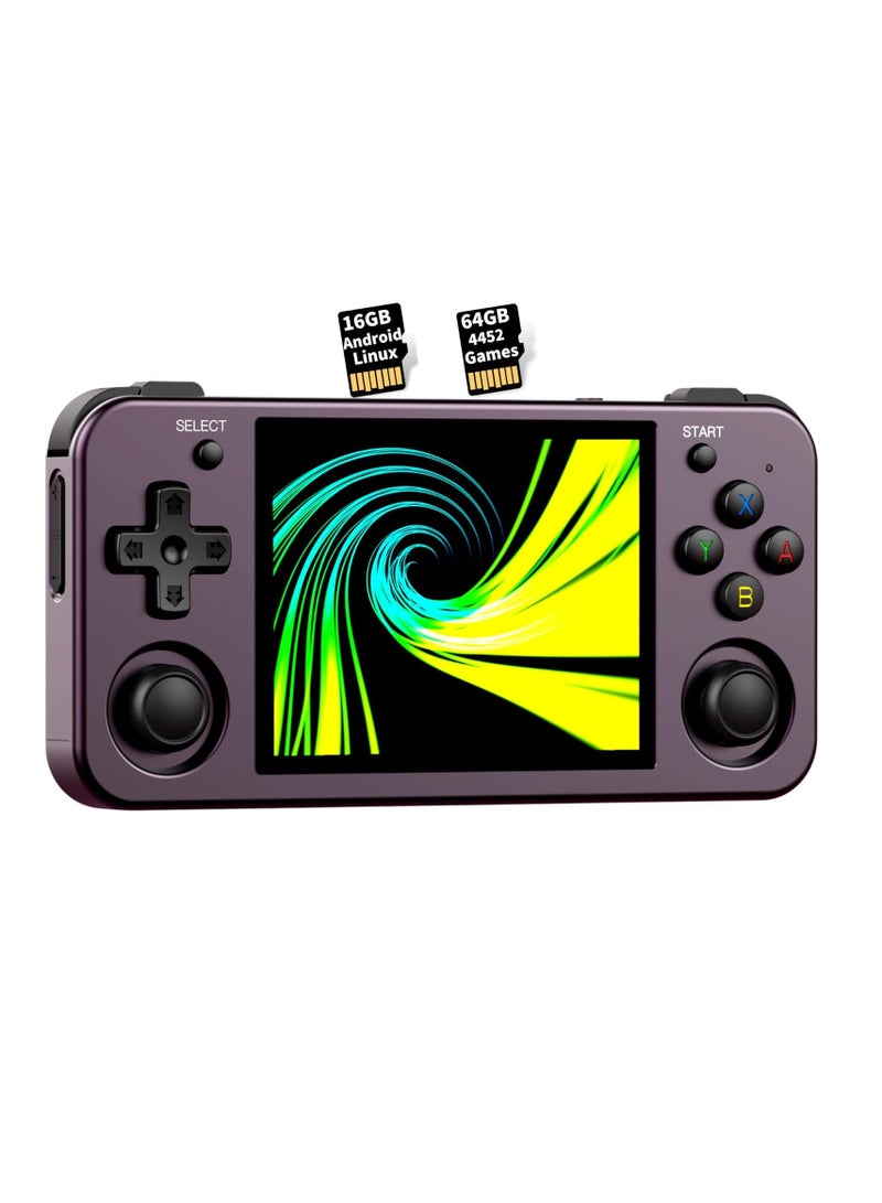 ANBERNIC RG353M Handheld Game Console Aluminum Alloy CNC Support Dual OS Android 11+ Linux, 5G WiFi 4.2 Bluetooth 3.5 Inch IPS Multi-Touch Screen 64G TF Card 4420+ Classic Games(Purple)