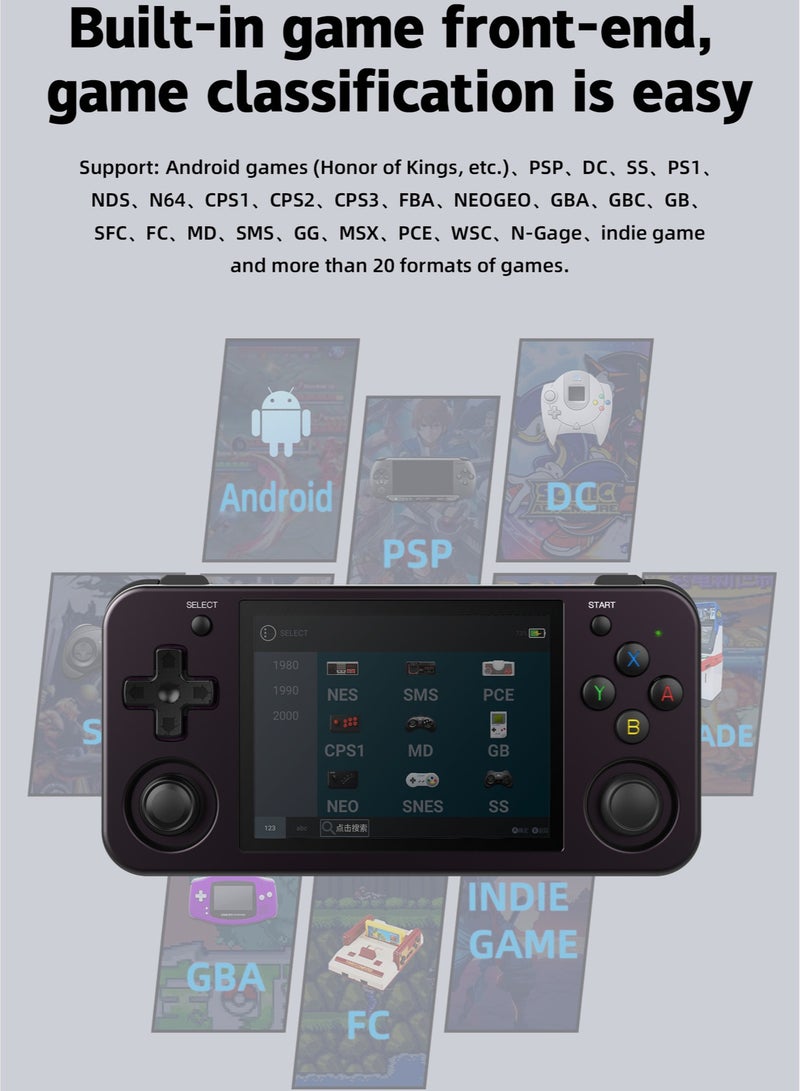 ANBERNIC RG353M Handheld Game Console Aluminum Alloy CNC Support Dual OS Android 11+ Linux, 5G WiFi 4.2 Bluetooth 3.5 Inch IPS Multi-Touch Screen 64G TF Card 4420+ Classic Games(Purple)