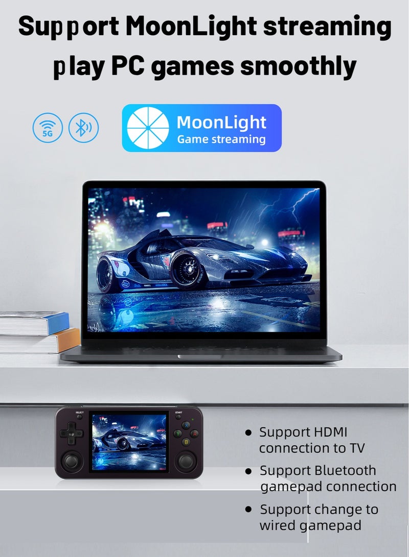 ANBERNIC RG353M Handheld Game Console Aluminum Alloy CNC Support Dual OS Android 11+ Linux, 5G WiFi 4.2 Bluetooth 3.5 Inch IPS Multi-Touch Screen 64G TF Card 4420+ Classic Games(Purple)