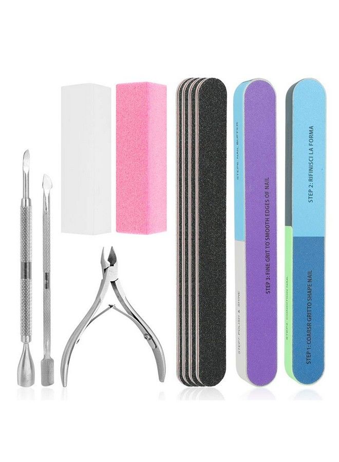 Nail File Set 11 Pcs Nail Files Block 7 Ways Buffer Block Buffer Block Sponge Polished Come With Cuticle Nipper And Pusher For Dead Skin Nail Trimming Manicure Tools