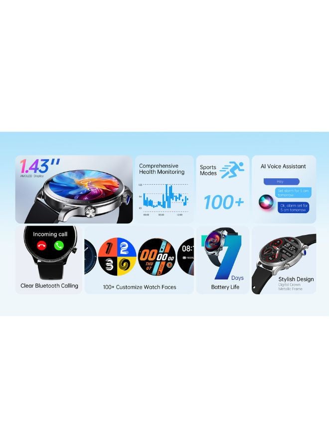 Motive 9 Pro Calling Smart Watch, 1.43 Inch Amoled Display