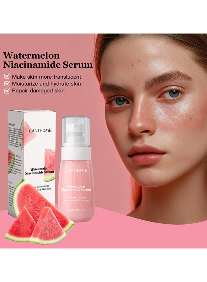 Watermelon Niacinamide Serum, Moisturizing Watermelon Toner Hyaluronic Facial Serum Multi Purpose Lightweight Face Highlighter, Brighten Liquid Highlighter For Skin Care, 60ML