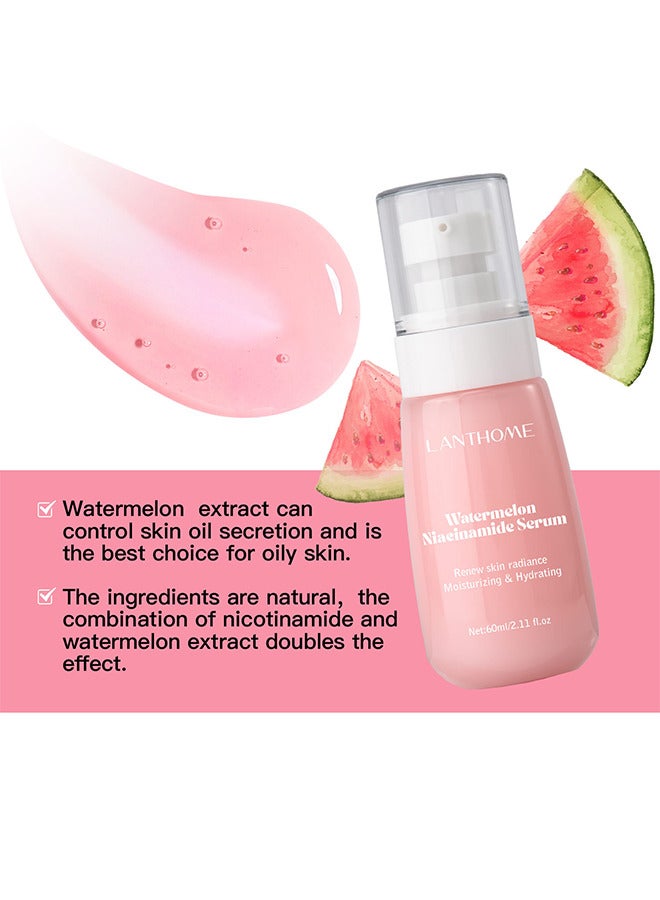 Watermelon Niacinamide Serum, Moisturizing Watermelon Toner Hyaluronic Facial Serum Multi Purpose Lightweight Face Highlighter, Brighten Liquid Highlighter For Skin Care, 60ML