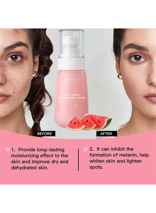 Watermelon Niacinamide Serum, Moisturizing Watermelon Toner Hyaluronic Facial Serum Multi Purpose Lightweight Face Highlighter, Brighten Liquid Highlighter For Skin Care, 60ML