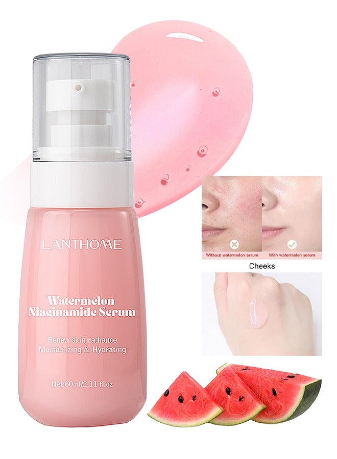 Watermelon Niacinamide Serum, Moisturizing Watermelon Toner Hyaluronic Facial Serum Multi Purpose Lightweight Face Highlighter, Brighten Liquid Highlighter For Skin Care, 60ML