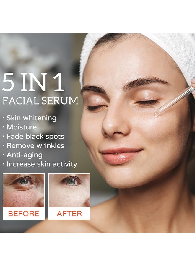 5 In 1 Facial Serum, With Hyaluronic, Acid Niacinamide, Vitarmin C and E, Collagen, For Moisturizing Brightening Face Serum Anti-Aging Facial Serum For Dark Spots, Fine Lines And Wrinkles Smooth Skin