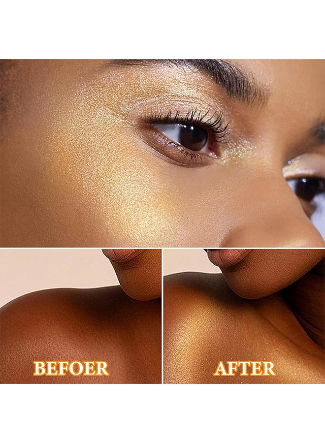 Body Highlighter Oil, Shimmer Body Oil Bronze Gold Bronze Face Brighten Glow Pearl Highlighter Illuminator Body Makeup Shine Glitter Gold Liquid Taning (Bronze, 85ML)