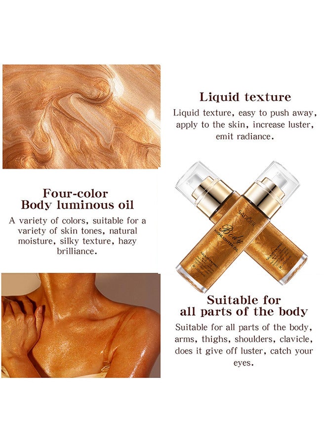 Body Highlighter Oil, Shimmer Body Oil Bronze Gold Bronze Face Brighten Glow Pearl Highlighter Illuminator Body Makeup Shine Glitter Gold Liquid Taning (Bronze, 85ML)