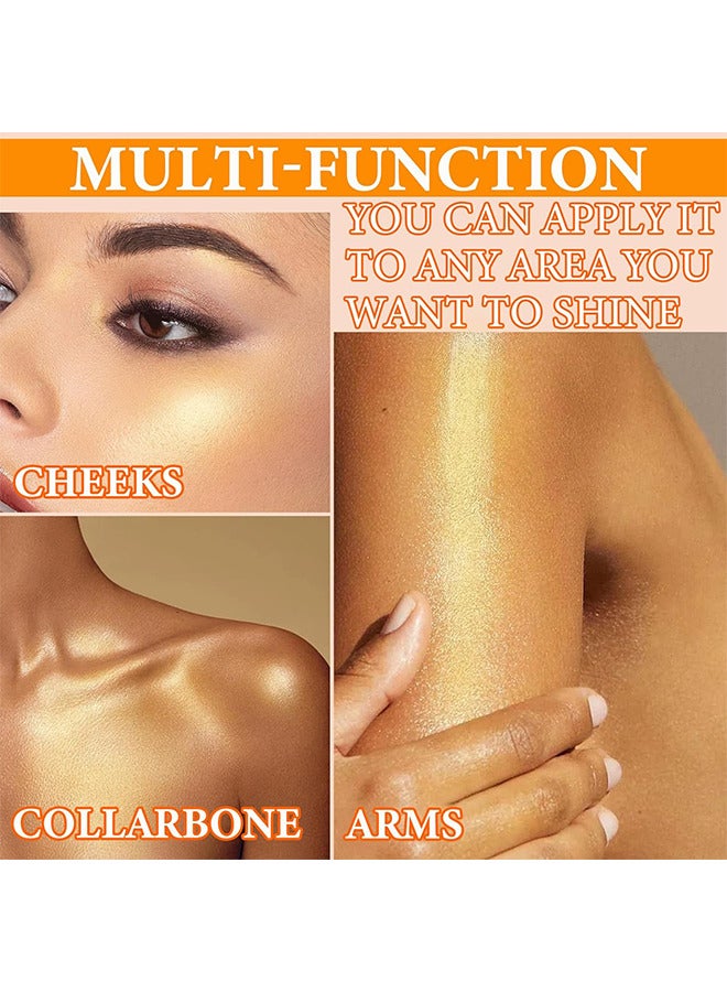 Body Highlighter Oil, Shimmer Body Oil Bronze Gold Bronze Face Brighten Glow Pearl Highlighter Illuminator Body Makeup Shine Glitter Gold Liquid Taning (Bronze, 85ML)
