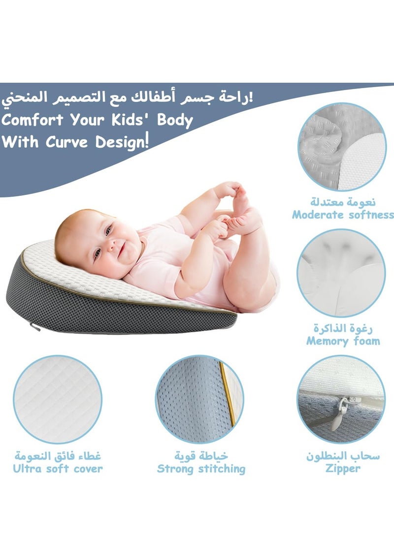 Baby Wedge Pillow Anti-Spit Milk Feeding Pillow for Reflux Sleeping Nursery Infant Square Crib 15 Inclination Mattress With Removable Cover Memory Foam Cotton Wedge Cushion for Newborn Child