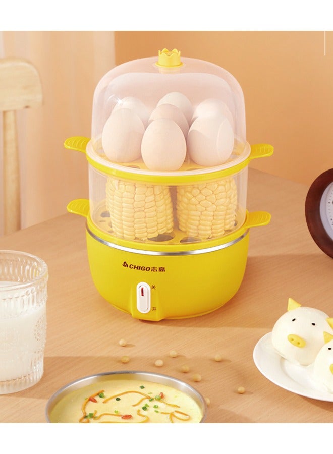 CHIGO Multi-Function Egg Cooker – Dual Layer, Automatic Shutoff, Visible Shell, Surround Steam, Rapid Heating, Anti-Dry Burn Protection, Easy to Clean – Yellow