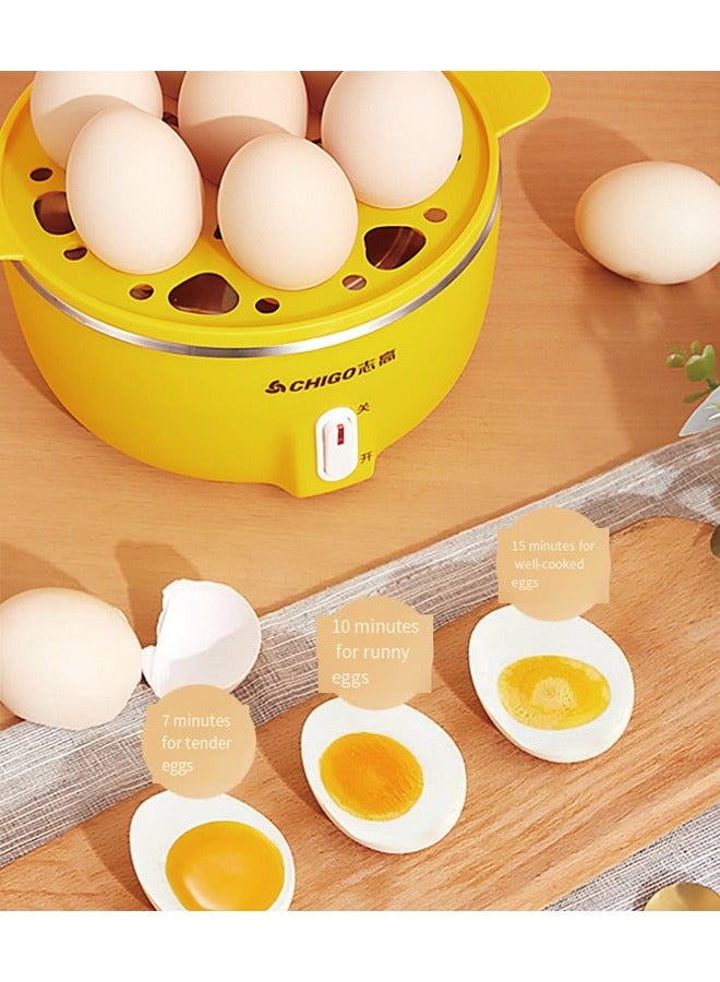 CHIGO Multi-Function Egg Cooker – Dual Layer, Automatic Shutoff, Visible Shell, Surround Steam, Rapid Heating, Anti-Dry Burn Protection, Easy to Clean – Yellow