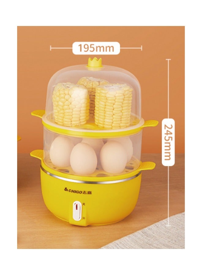 CHIGO Multi-Function Egg Cooker – Dual Layer, Automatic Shutoff, Visible Shell, Surround Steam, Rapid Heating, Anti-Dry Burn Protection, Easy to Clean – Yellow