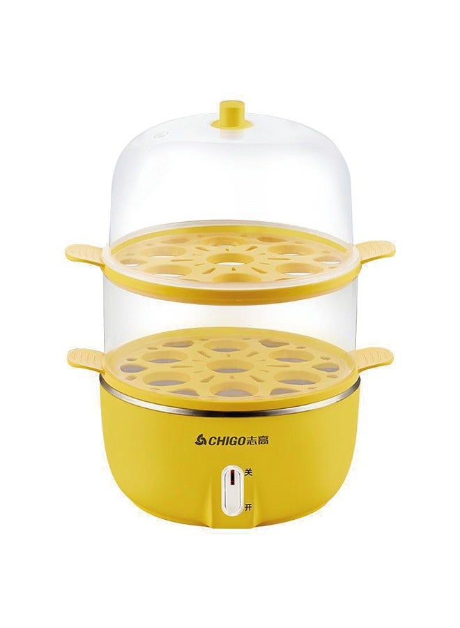 CHIGO Multi-Function Egg Cooker – Dual Layer, Automatic Shutoff, Visible Shell, Surround Steam, Rapid Heating, Anti-Dry Burn Protection, Easy to Clean – Yellow