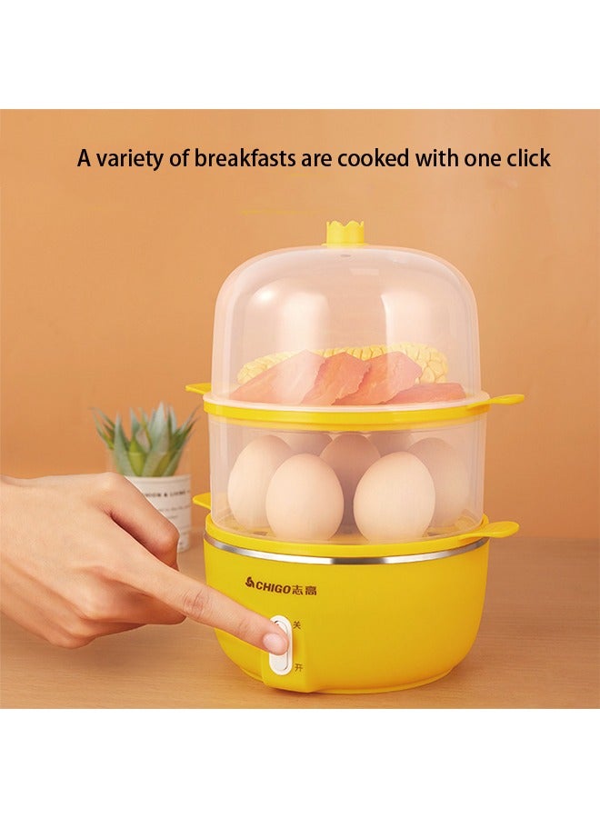 CHIGO Multi-Function Egg Cooker – Dual Layer, Automatic Shutoff, Visible Shell, Surround Steam, Rapid Heating, Anti-Dry Burn Protection, Easy to Clean – Yellow