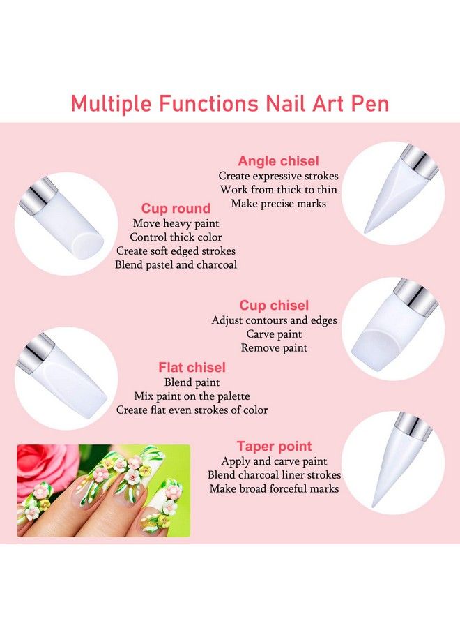 10 Pieces Nail Art Acrylic Pen Dual Tipped Silicone Rhinestone Nail Polish Carving Pen Silicone Head Acrylic Handle Nail Art Brushes Manicure Diy Brush Dotting Tools For Home Salon