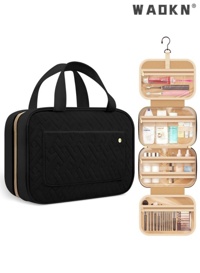 Large Capacity Toiletry Bag Travel Bag with Hanging Hook, Water-resistant Portable Cosmetic Bag Travel Women's Wash Bag Travel Organizer for Accessories Shower Gel Shampoo,Toiletries（Black）