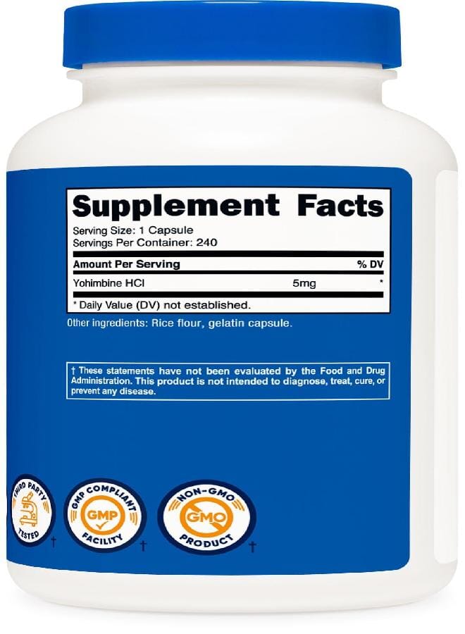 Nutricost Yohimbine HCl 5mg, 240 Capsules Extra Strength - Gluten Free, Non-GMO