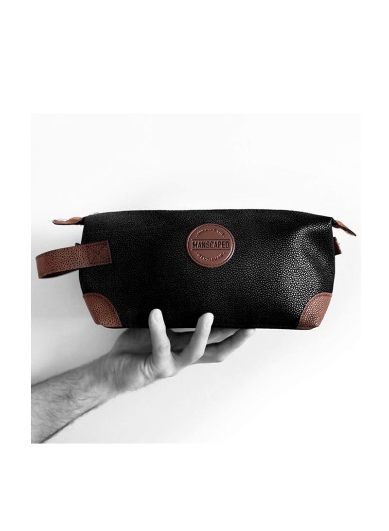 MANSCAPEDÂ® The Shed Men's Premium Quality Toiletry Bag, PU Leather Dopp Kit, Bathroom Travel Bag, Shaving Kit Case, Trimmer Bag