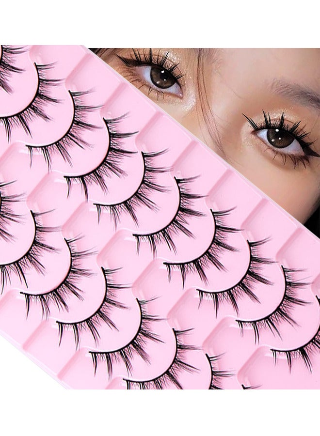 Manga Lashes Fairy Clusters Korean Fake Eyelashes 3D Wispy Natural Japanese Anime Cosplay False Lashes Manhua Lashes 10 Pairs Pack, 3D False Eyelashes