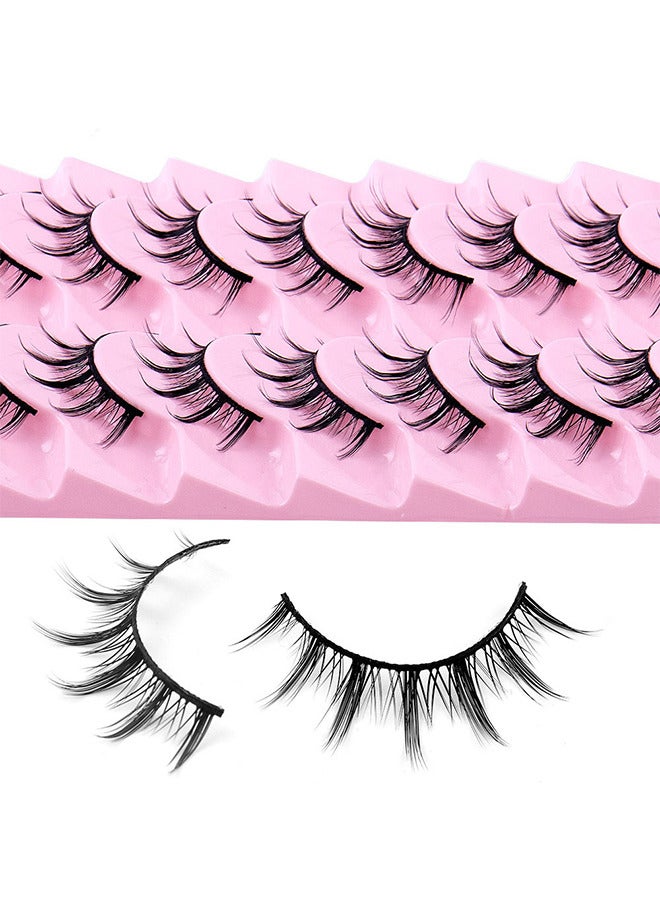 Manga Lashes Fairy Clusters Korean Fake Eyelashes 3D Wispy Natural Japanese Anime Cosplay False Lashes Manhua Lashes 10 Pairs Pack, 3D False Eyelashes