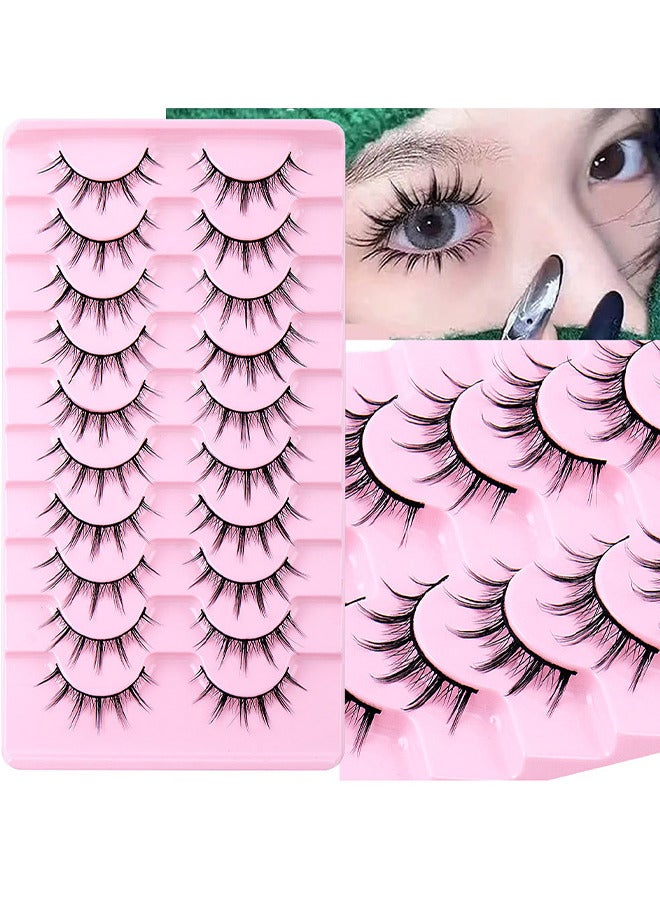 Manga Lashes Fairy Clusters Korean Fake Eyelashes 3D Wispy Natural Japanese Anime Cosplay False Lashes Manhua Lashes 10 Pairs Pack, 3D False Eyelashes