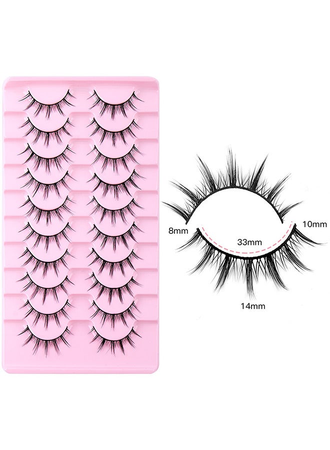 Manga Lashes Fairy Clusters Korean Fake Eyelashes 3D Wispy Natural Japanese Anime Cosplay False Lashes Manhua Lashes 10 Pairs Pack, 3D False Eyelashes