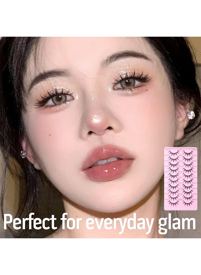 Manga Lashes Fairy Clusters Korean Fake Eyelashes 3D Wispy Natural Japanese Anime Cosplay False Lashes Manhua Lashes 10 Pairs Pack, 3D False Eyelashes