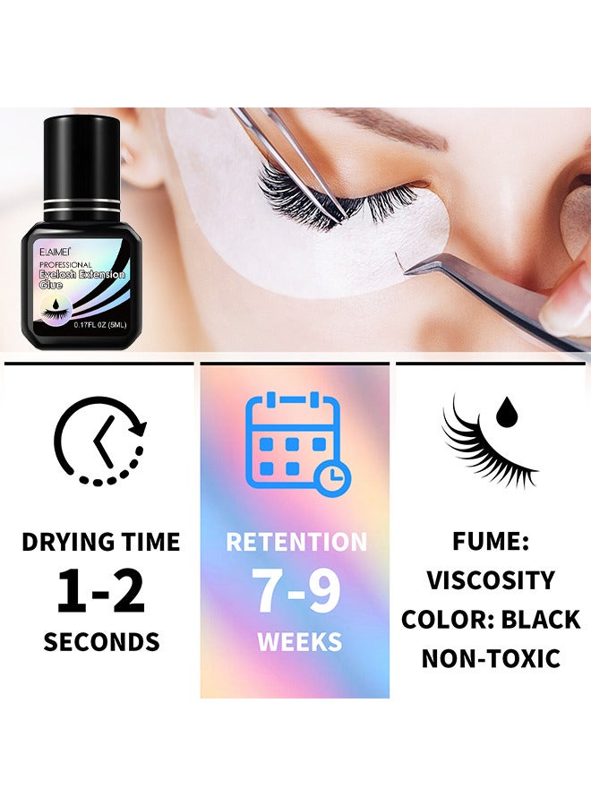 Eyelash Extension Glue, Professional Lash Extension Glue For Strong Bond And High Flexibility Ultra Hold Instant Dry Low Fume And Extra Strong Black Adhesive Lash Bond Lash Glue