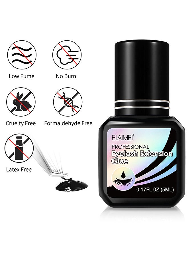 Eyelash Extension Glue, Professional Lash Extension Glue For Strong Bond And High Flexibility Ultra Hold Instant Dry Low Fume And Extra Strong Black Adhesive Lash Bond Lash Glue