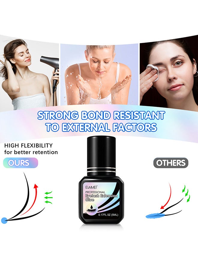 Eyelash Extension Glue, Professional Lash Extension Glue For Strong Bond And High Flexibility Ultra Hold Instant Dry Low Fume And Extra Strong Black Adhesive Lash Bond Lash Glue