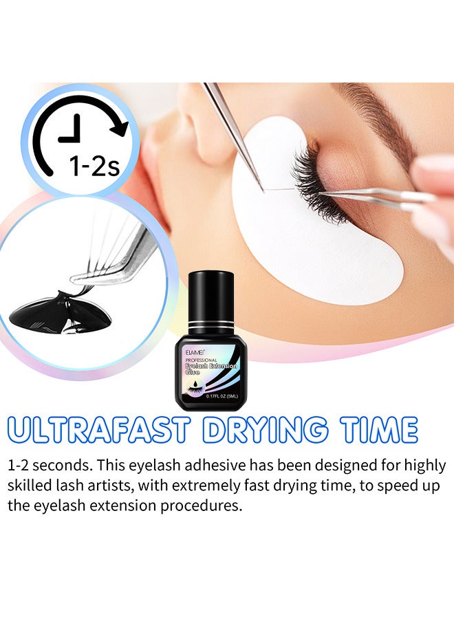 Eyelash Extension Glue, Professional Lash Extension Glue For Strong Bond And High Flexibility Ultra Hold Instant Dry Low Fume And Extra Strong Black Adhesive Lash Bond Lash Glue