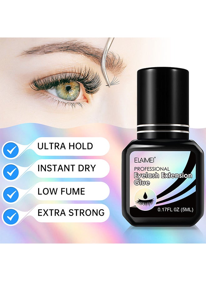 Eyelash Extension Glue, Professional Lash Extension Glue For Strong Bond And High Flexibility Ultra Hold Instant Dry Low Fume And Extra Strong Black Adhesive Lash Bond Lash Glue